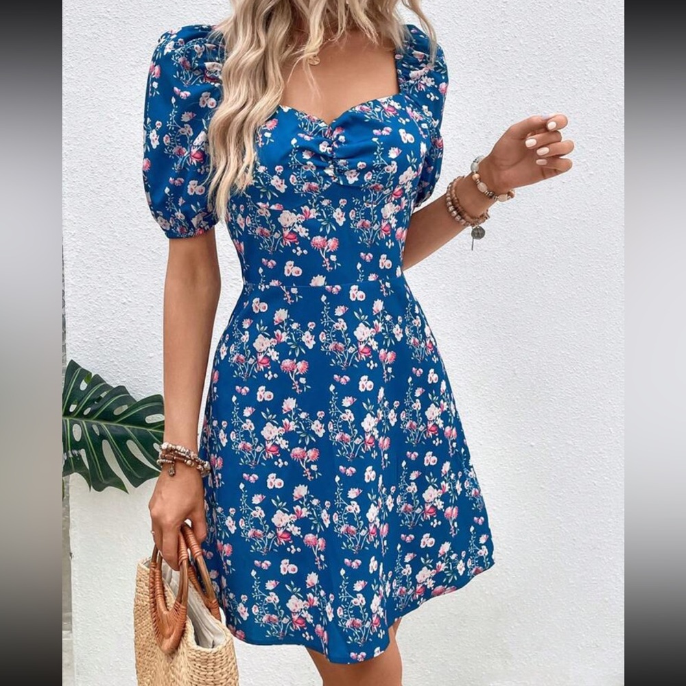 Puff Sleeve Rushed Bust Dress